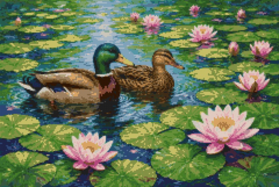 Ducks among Water Lilies
