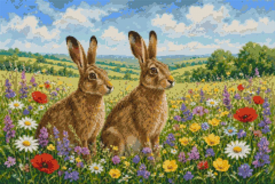 Hares in the Meadow