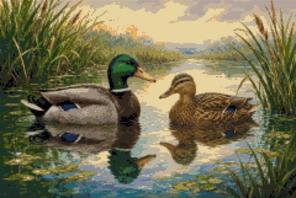 Ducks on the Pond in the Morning