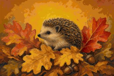 A Hedgehog among Oak Leaves