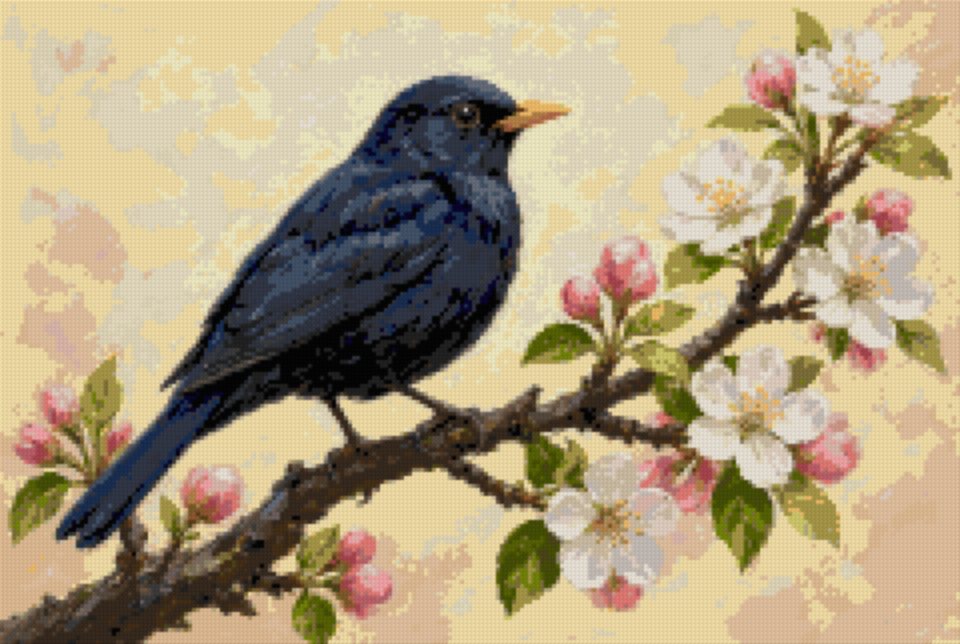 A Blackbird on a Blossoming Branch
