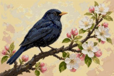 A Blackbird on a Blossoming Branch
