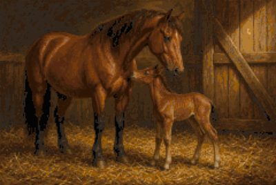 Mare and Foal in the Barn