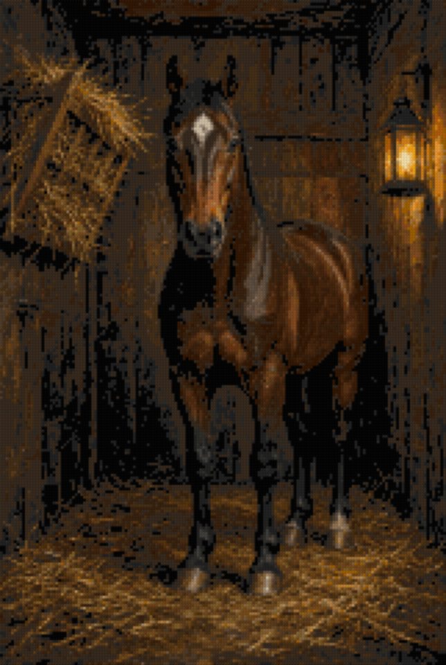 A Horse in the Stable by Lantern