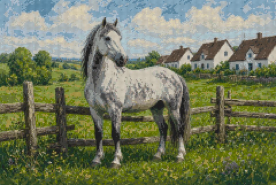 A Dapple Grey at the Village Fence