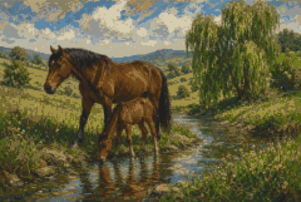 Mare and Foal at the Stream