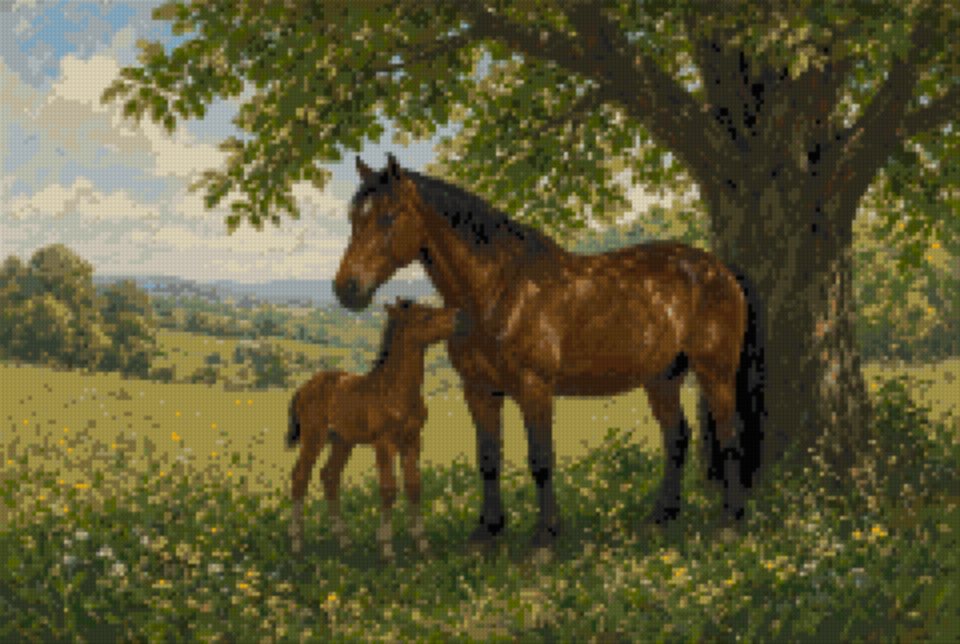 Mare and Foal Under the Walnut