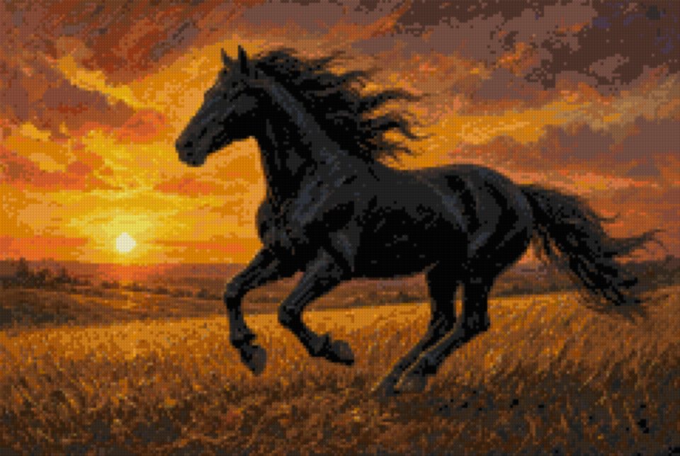 A Black Horse at Full Gallop
