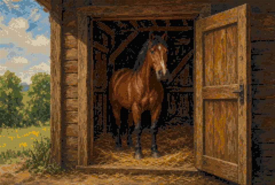 A Horse in the Barn Doorway