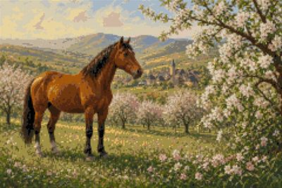 A Horse in the Blossoming Orchard