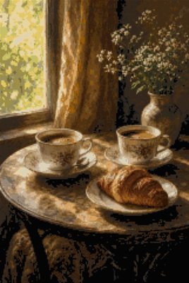 Two Cups and a Croissant