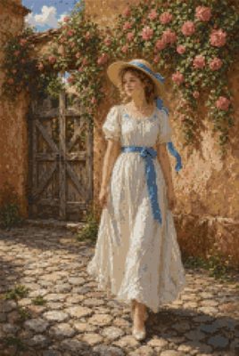 Rochie albă cu brâu albastru