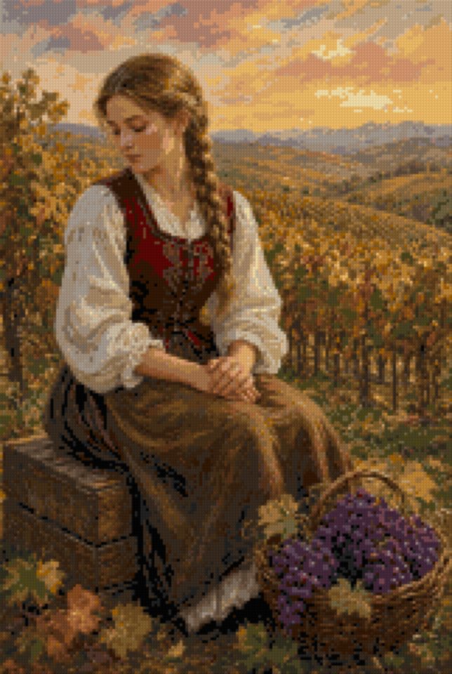 A Basket of Grapes in the Vineyard