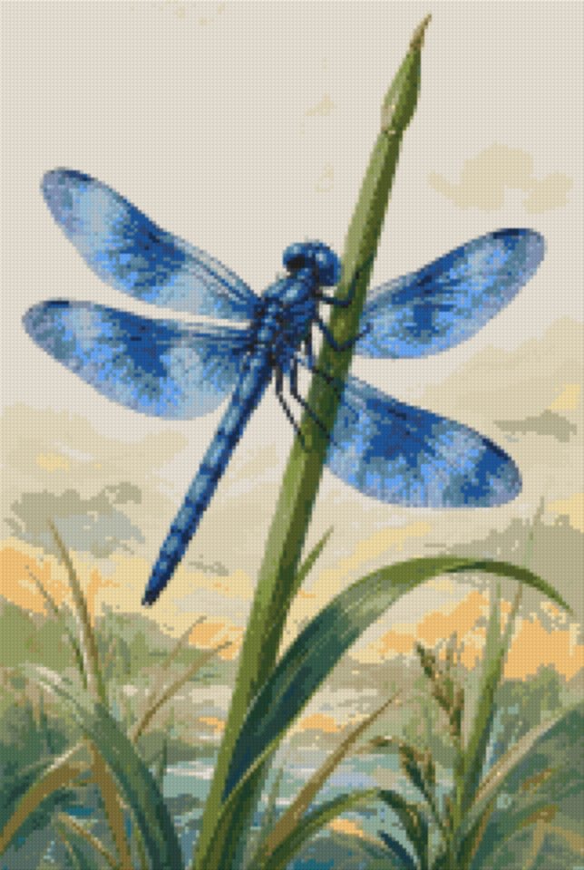 A Blue Dragonfly on a Pale Ground