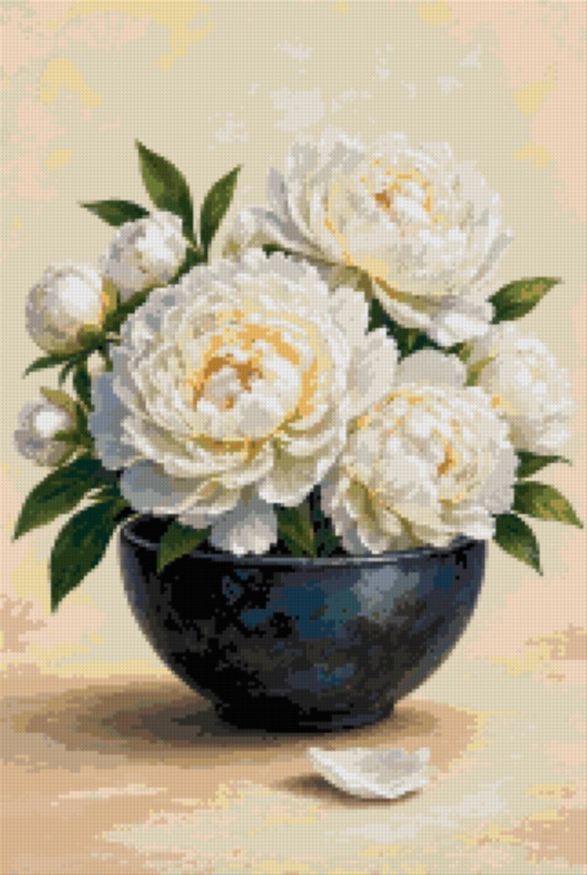 White Peonies in a Dark Bowl