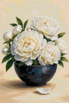 White Peonies in a Dark Bowl