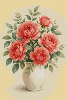 Coral Roses in a Vase