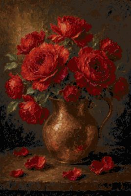 Red Roses in a Copper Jug