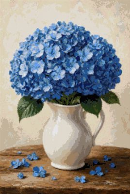 A Blue Hydrangea in a White Jug
