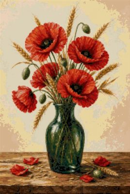 Poppies in a Green Glass Vase