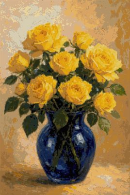 Yellow Roses in a Blue Vase