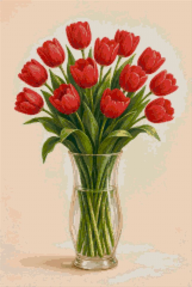 Red Tulips in a Glass Vase