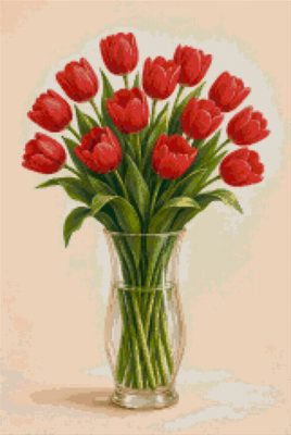 Red Tulips in a Glass Vase
