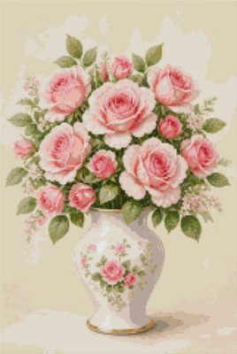Pink Roses in a Flowered Vase