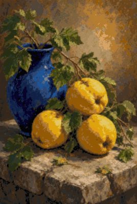 A Blue Vase and Quinces