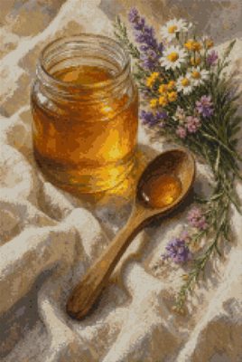A Honey Jar with Flowers