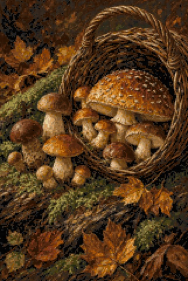 A Basket of Mushrooms in the Wood