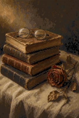 Books and a Dried Rose
