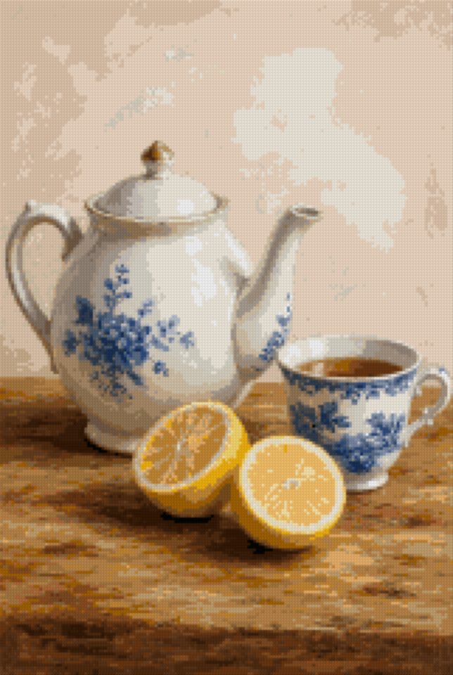 A Teapot and a Cut Lemon