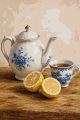 A Teapot and a Cut Lemon