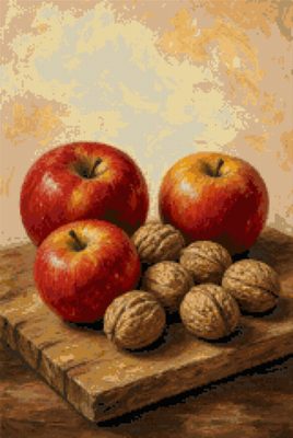 Apples and Walnuts on a Board