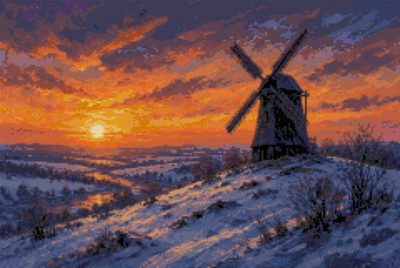 A Windmill on the Hill in Winter