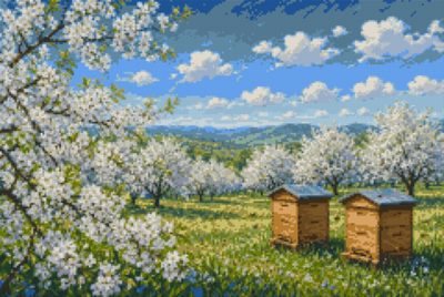 A Cherry Orchard with Beehives