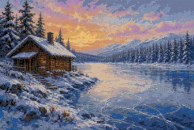 A Cabin by the Frozen Lake