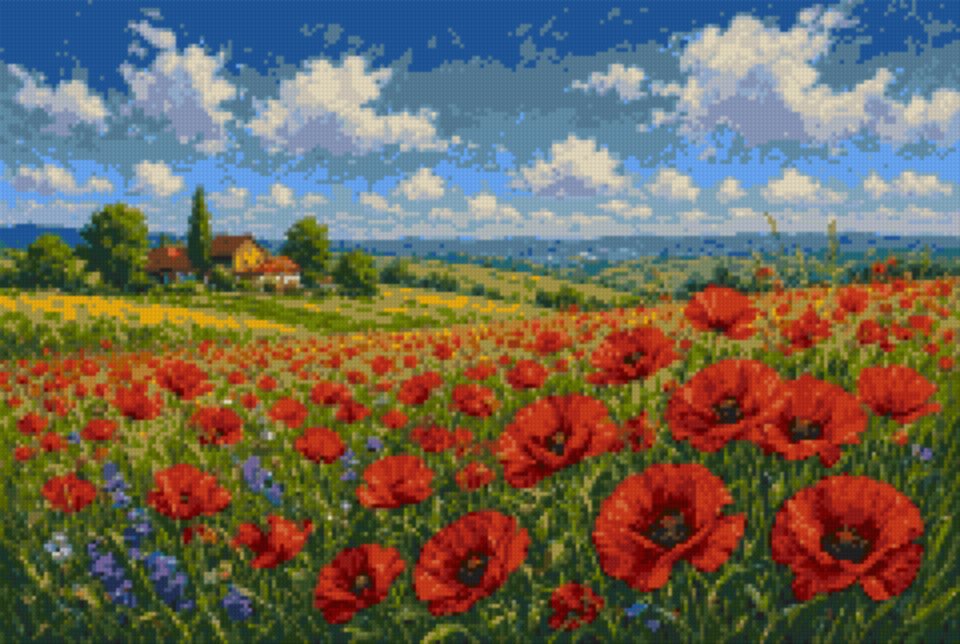 A Poppy Field with a Village
