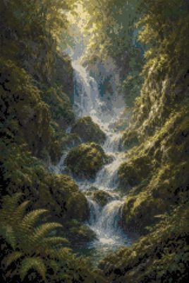 A Waterfall among Ferns