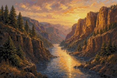 A River in the Canyon at Sunset