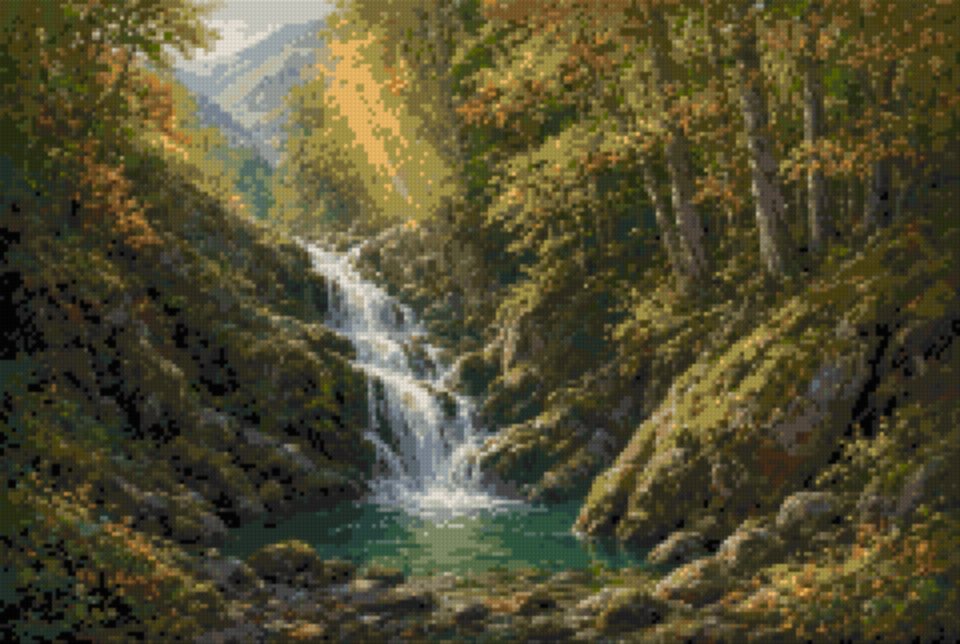 A Waterfall with a Sunbeam