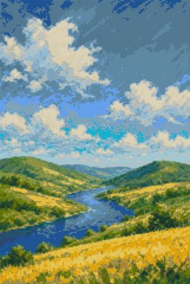 A Blue River between Hills