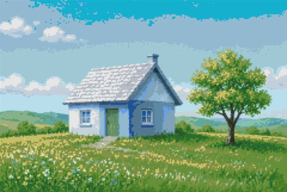 A Blue House in the Meadow