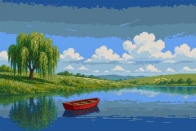 A Red Boat on the Lake