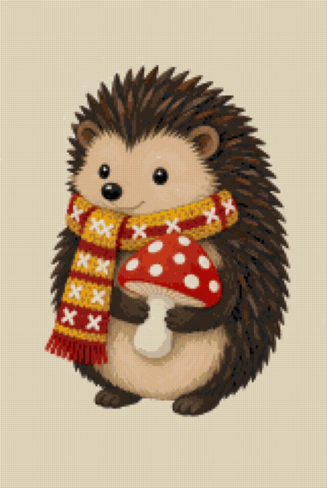 A Hedgehog with Scarf and Mushroom