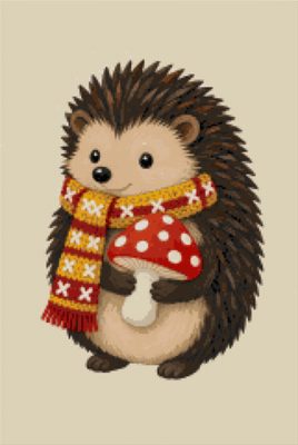 A Hedgehog with Scarf and Mushroom