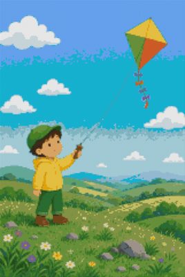 A Boy with a Kite on the Hill