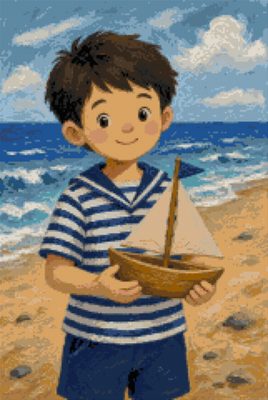 A Boy with a Boat at the Sea