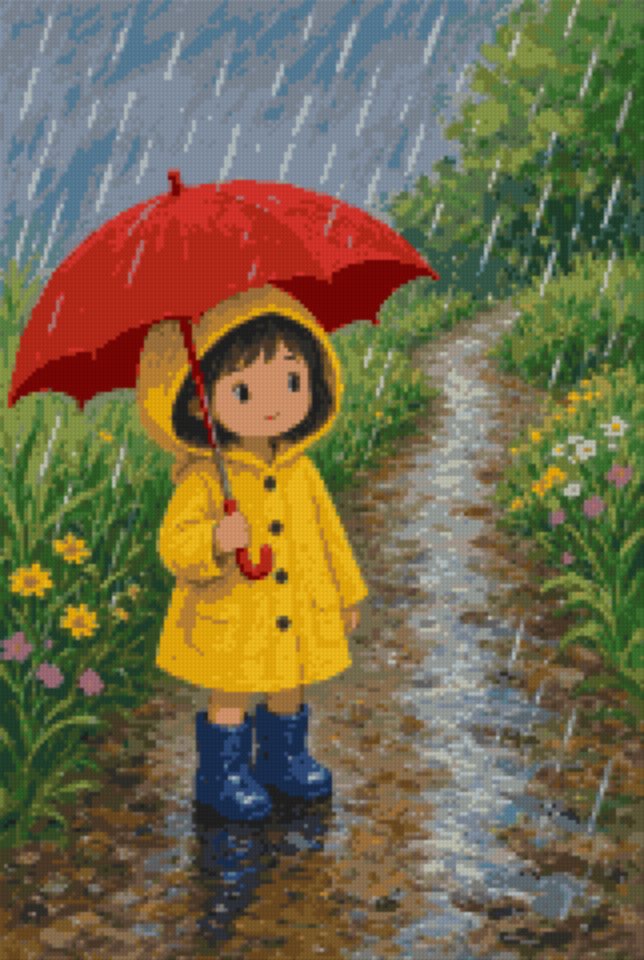 A Girl on the Path in the Rain